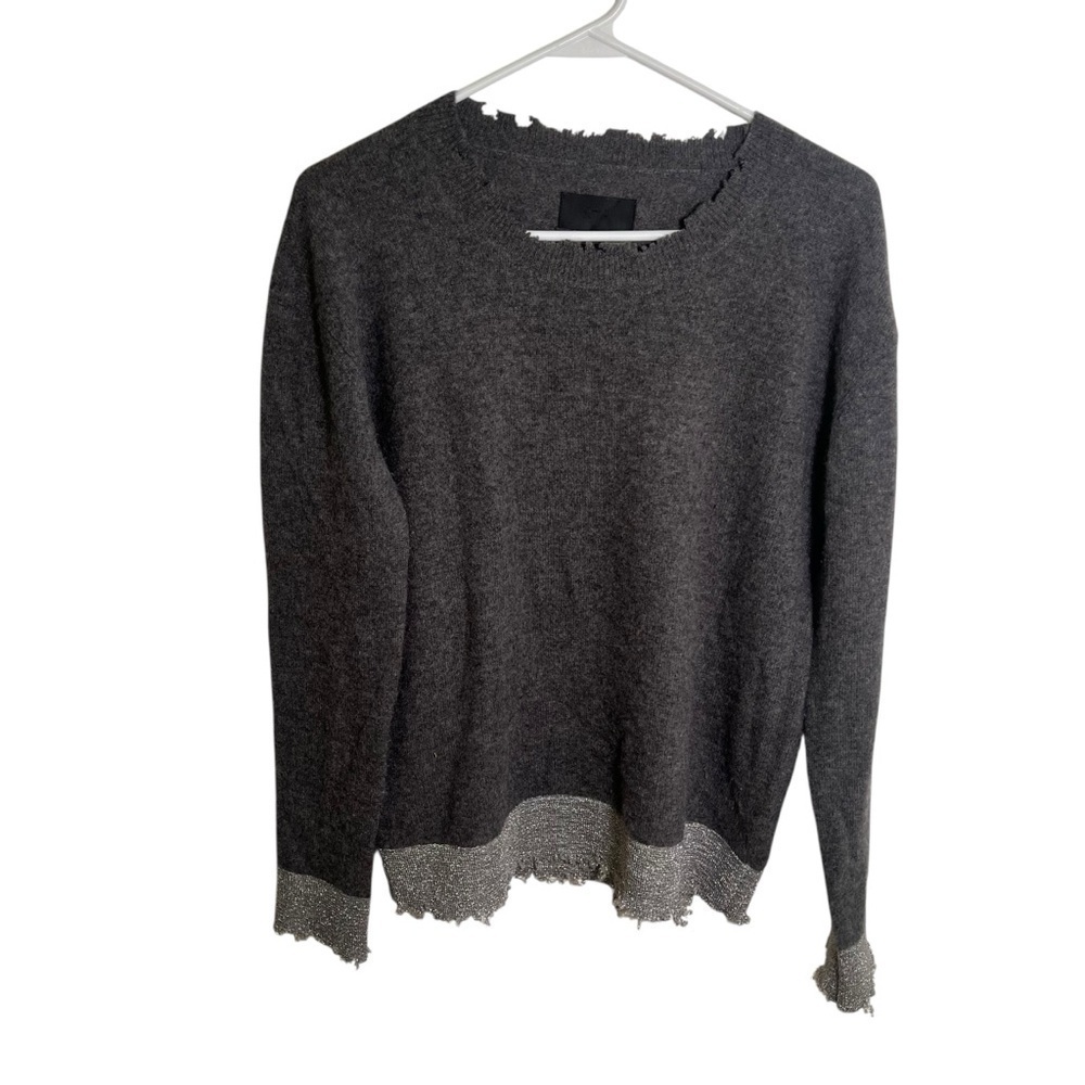 R+A Women's Size Medium Crewneck Sweater Dark Gray Metallic Distressed Cashmere